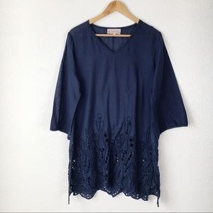 Beth Jordan Navy Blue Eyelet Tunic Top